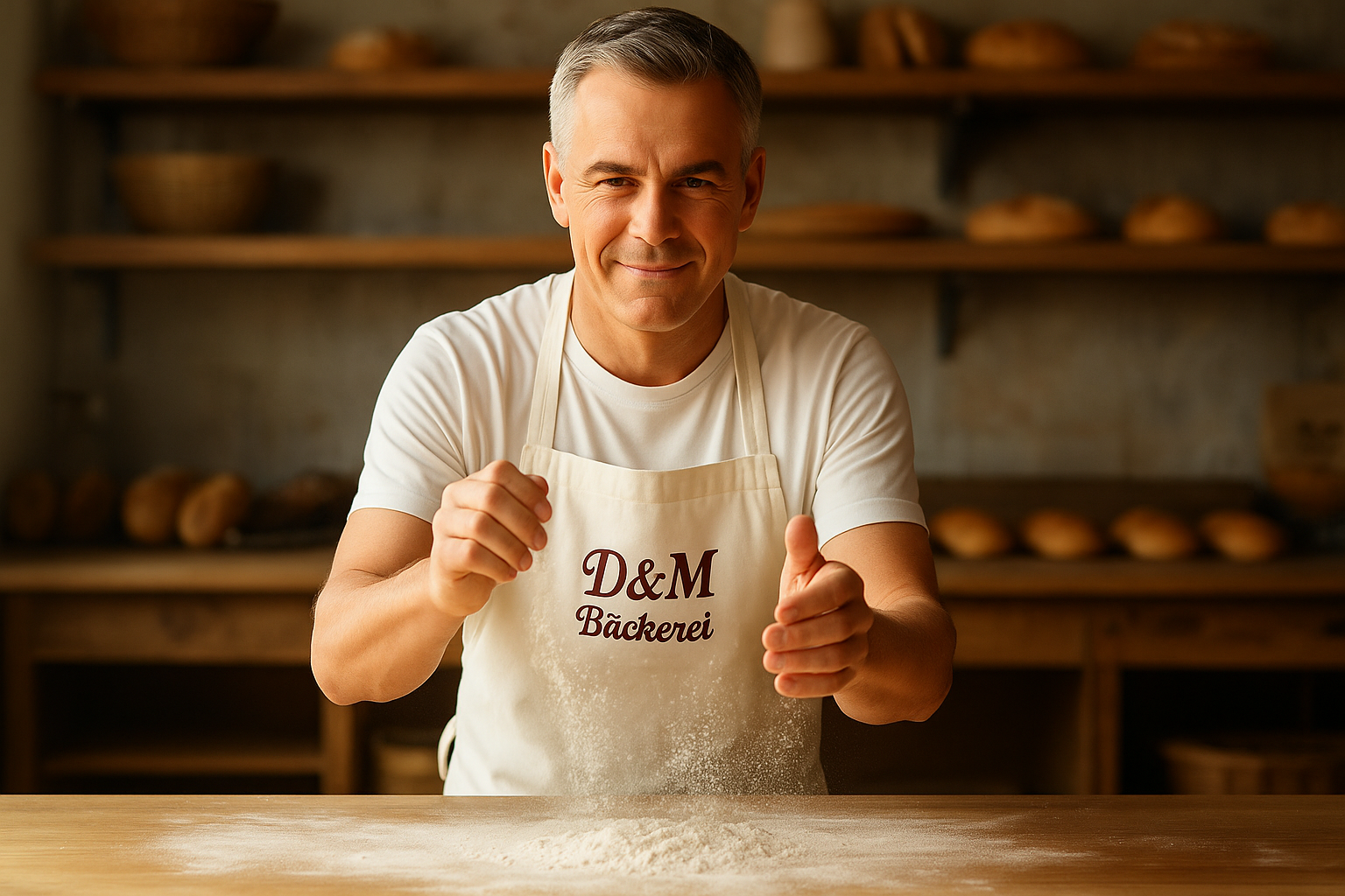 Pekar posipa brašno – D&M Bäckerei